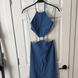Zara Chic Backless Halter Dress in Blue